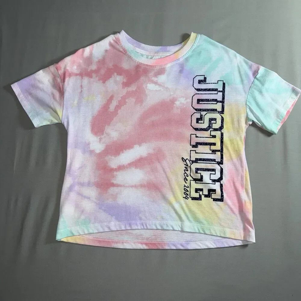 Justice Pastel Tie-Dye Cropped Tee - Pink, Mint, Yellow, Lavender